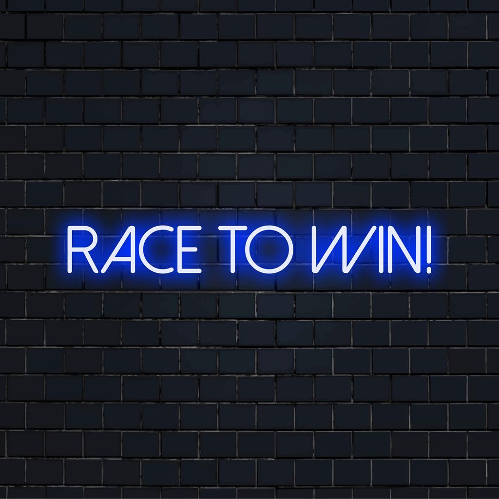 Custom-made LED neon sign featuring a dynamic Race To Win design, perfect for vibrant and motivational wall decor.