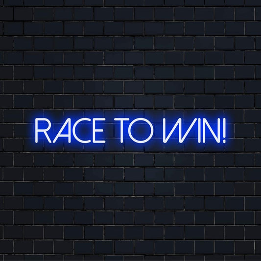 Custom-made LED neon sign featuring a dynamic Race To Win design, perfect for vibrant and motivational wall decor.