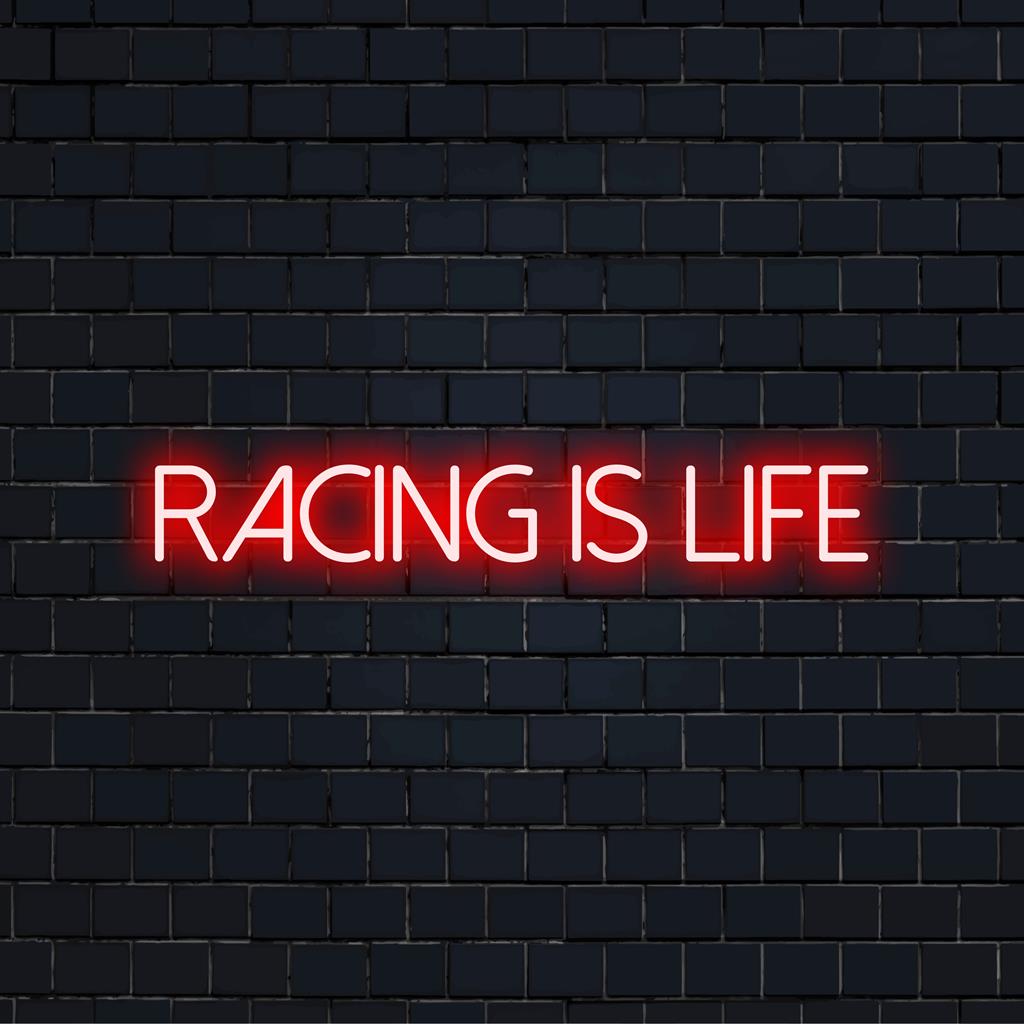 Niestandardowy neon LED: żywy wzór „Wyścigi to życie”, idealny dla fanów sportów motorowych i miłośników neonowej sztuki ściennej.