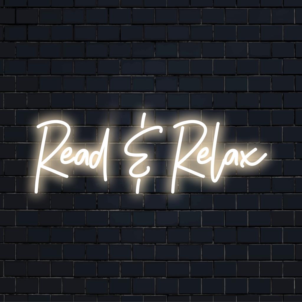 LED neon sign with 'Read Relax', combining mellow glow and modern design to enhance any space with ambient light and stylish decor.