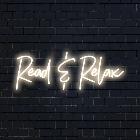 LED neon sign with 'Read Relax', combining mellow glow and modern design to enhance any space with ambient light and stylish decor.