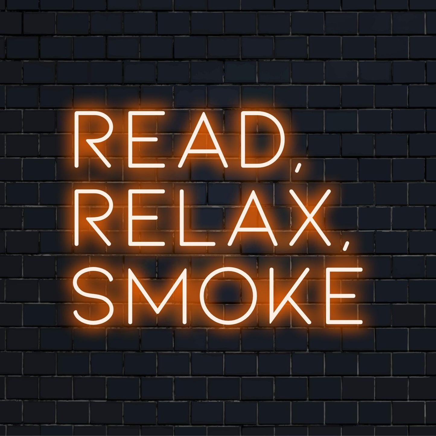 Custom LED neon sign with the phrase Read, Relax, Smoke, ideal for cozy ambiance and unique home wall art decor.