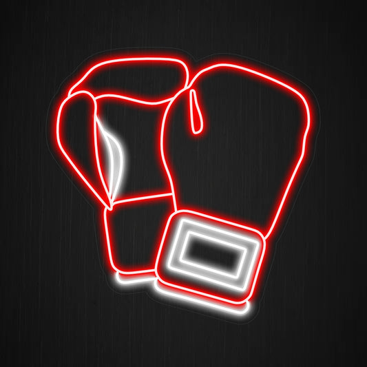 "Red Boxing Gloves Neon Sign" showcases vibrant red gloves, adding a dynamic and energetic flair to your fitness or sports-themed decor."