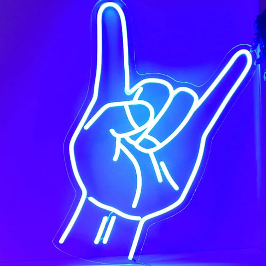 "Rock Hand Neon Sign" captures the rebellious spirit with its iconic gesture, infusing your space with edgy and stylish musical vibes."