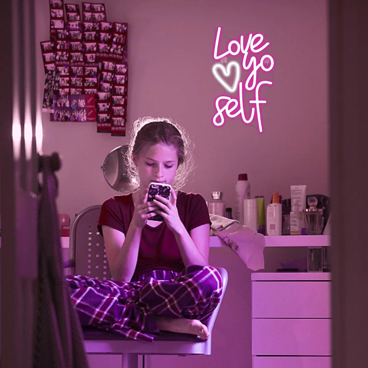 Love yo self – Süda – LED-neoonsilt (5 V USB)