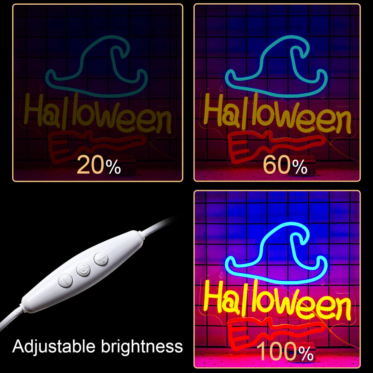 Halloween – Boszorkány seprűn – LED-neon felirat (5 V USB)