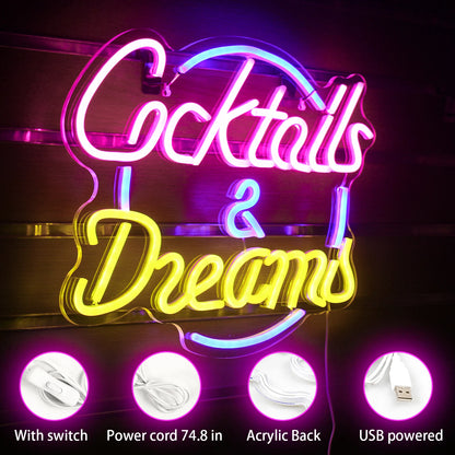 Cocktails Dreams 5V Mini USB LED Neon Sign - Budget Friendly