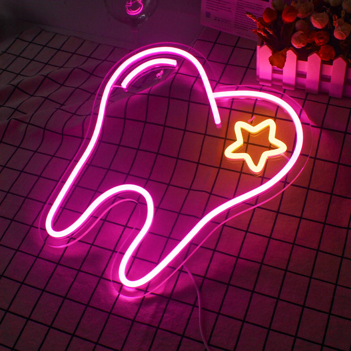 Rosa Zahn – LED-Neonschild (5 V USB)