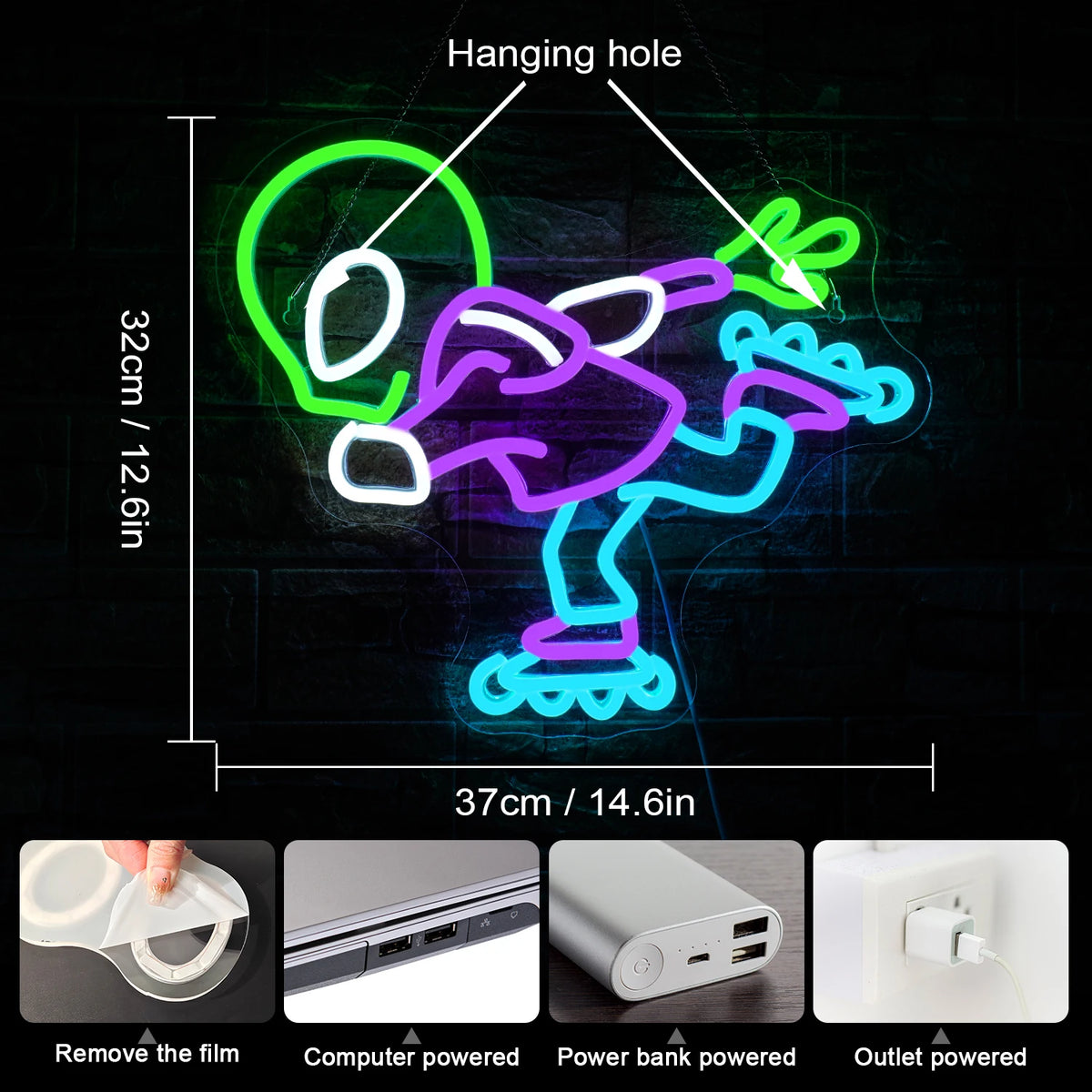 Insegna al neon a LED USB Alien 5V - Economica