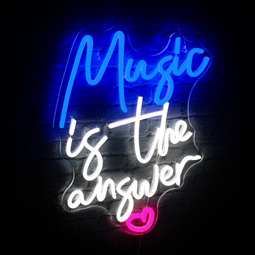 Music is the answer – Hjerte – LED-lysskilt (5 V USB)