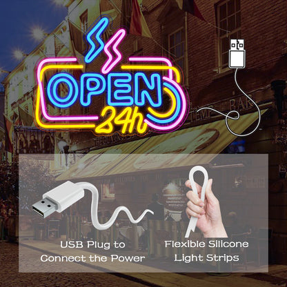 24 Hours Open 5V Mini USB LED Neon Sign - Budget Friendly