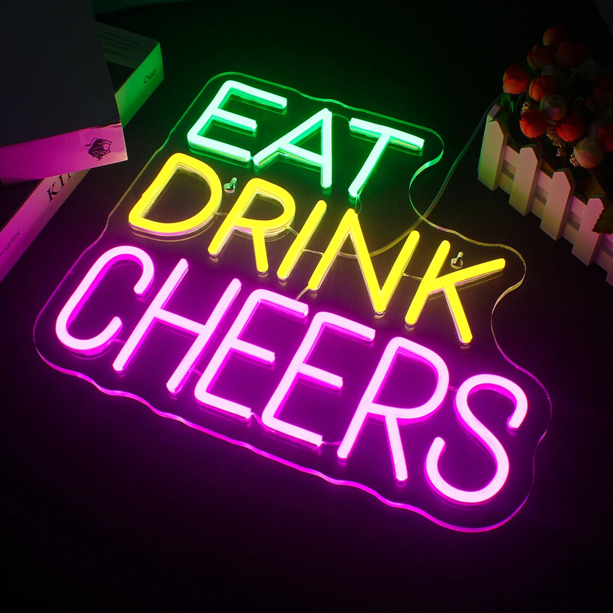 Eat Drink Cheers – LED-lysskilt (5 V USB)