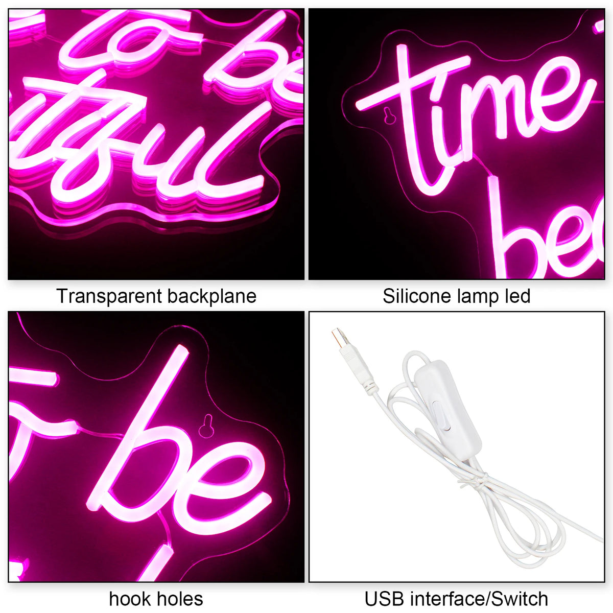 Time to be beautiful – enseigne néon LED (5 V USB)