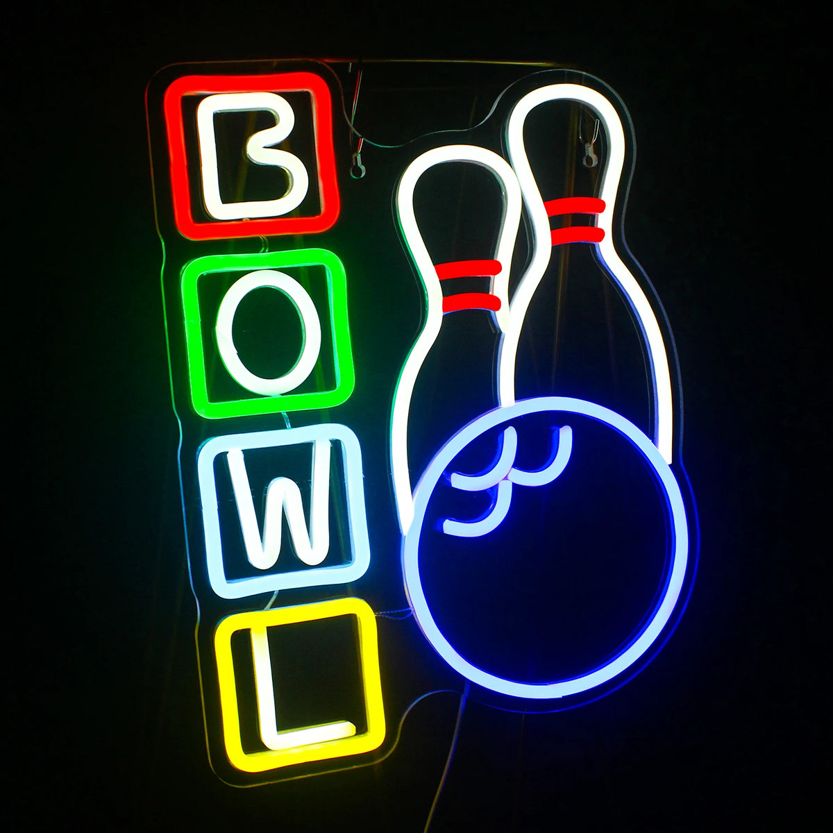 BOWL – Кегли и топка за боулинг – светеща реклама от LED неон (5 V USB)