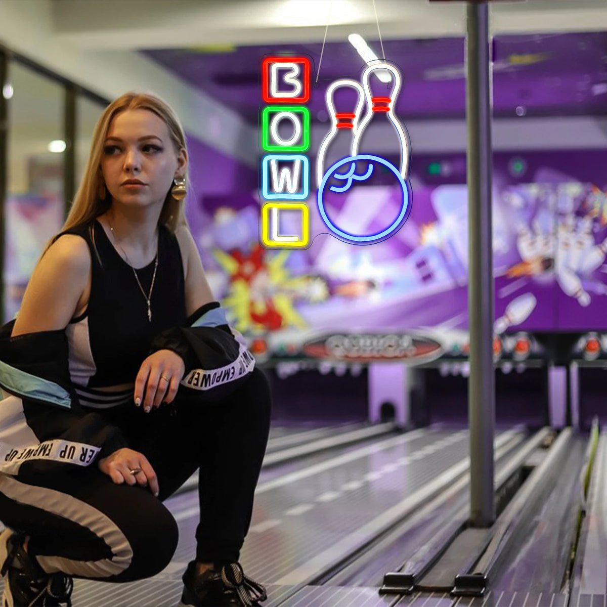 BOWL – Кегли и топка за боулинг – светеща реклама от LED неон (5 V USB)