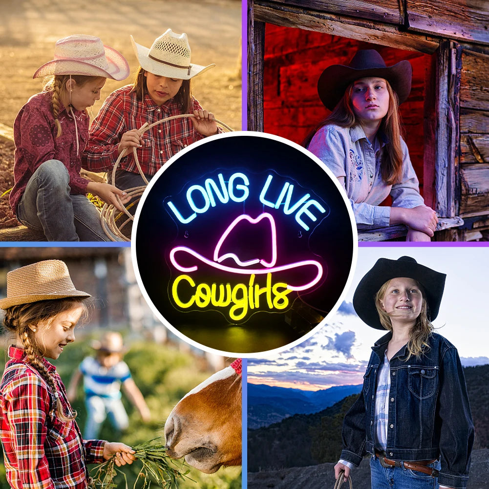 LONG LIVE Cowgirls – Cappello da cowboy – scritta al neon LED (5 V USB)