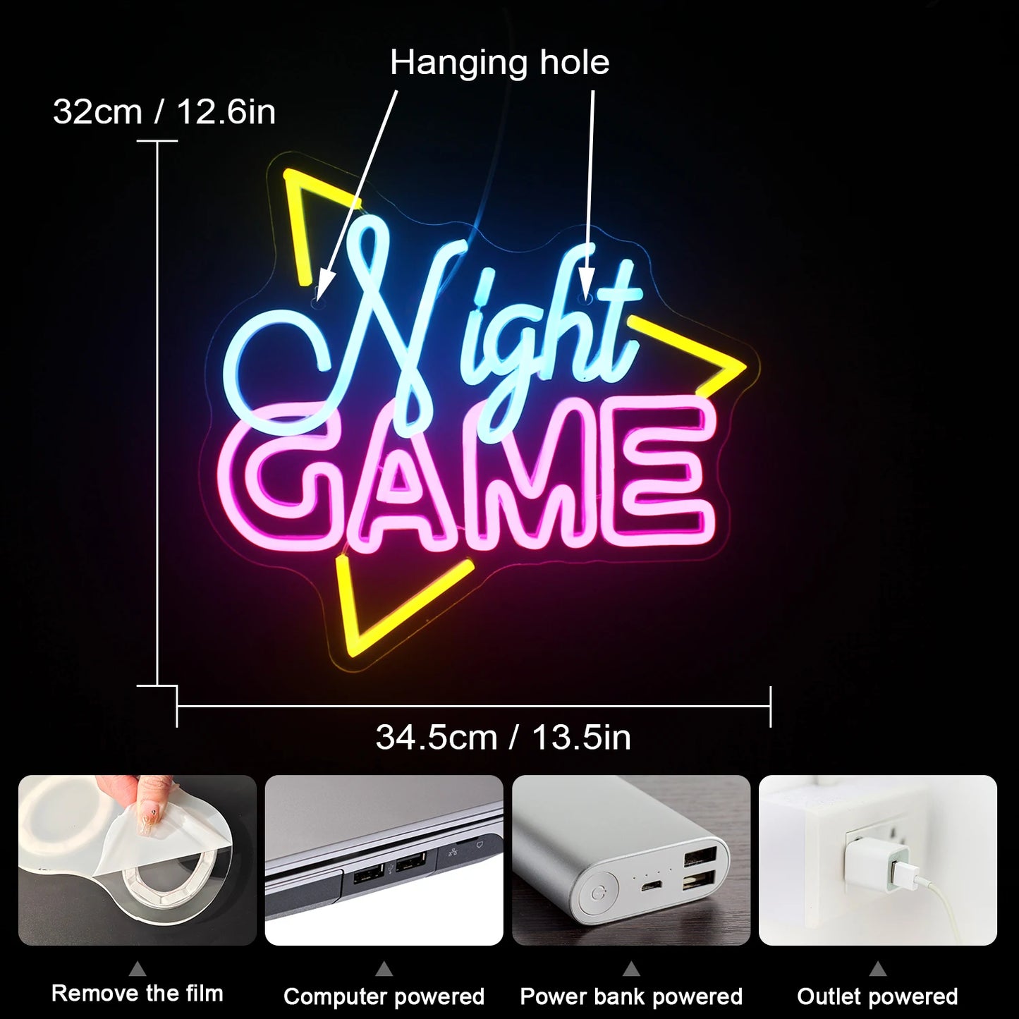 Game Night 5V Mini USB LED Neon Sign - Budget Friendly