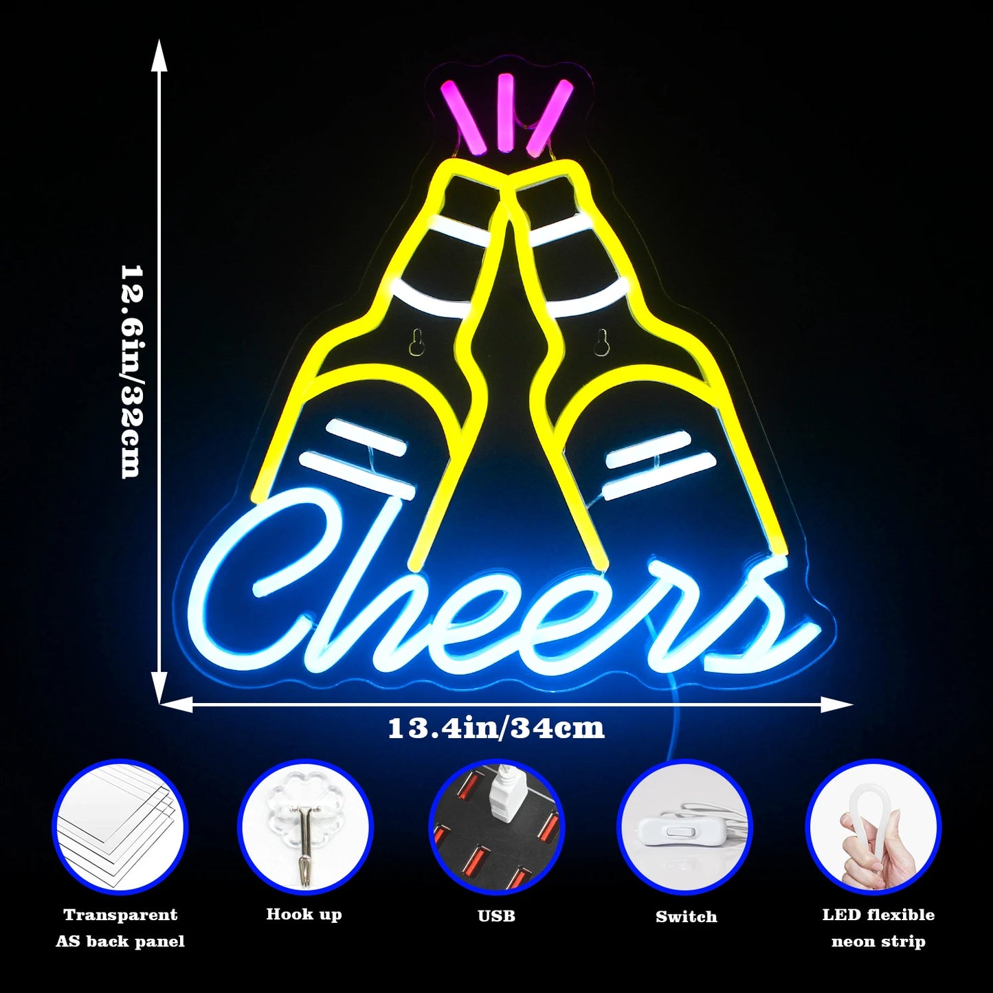 Bar Cheers 5V Mini USB LED Neon Sign - Budget Friendly