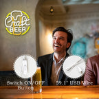 Craft BEER – Szklanka piwa i okrągła ramka – neon reklamowy LED (5 V USB)