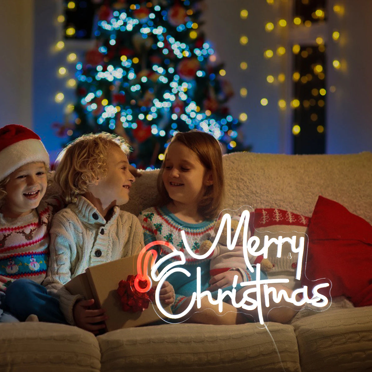 Merry Christmas – Nissehue – LED-lysskilt (5 V USB)