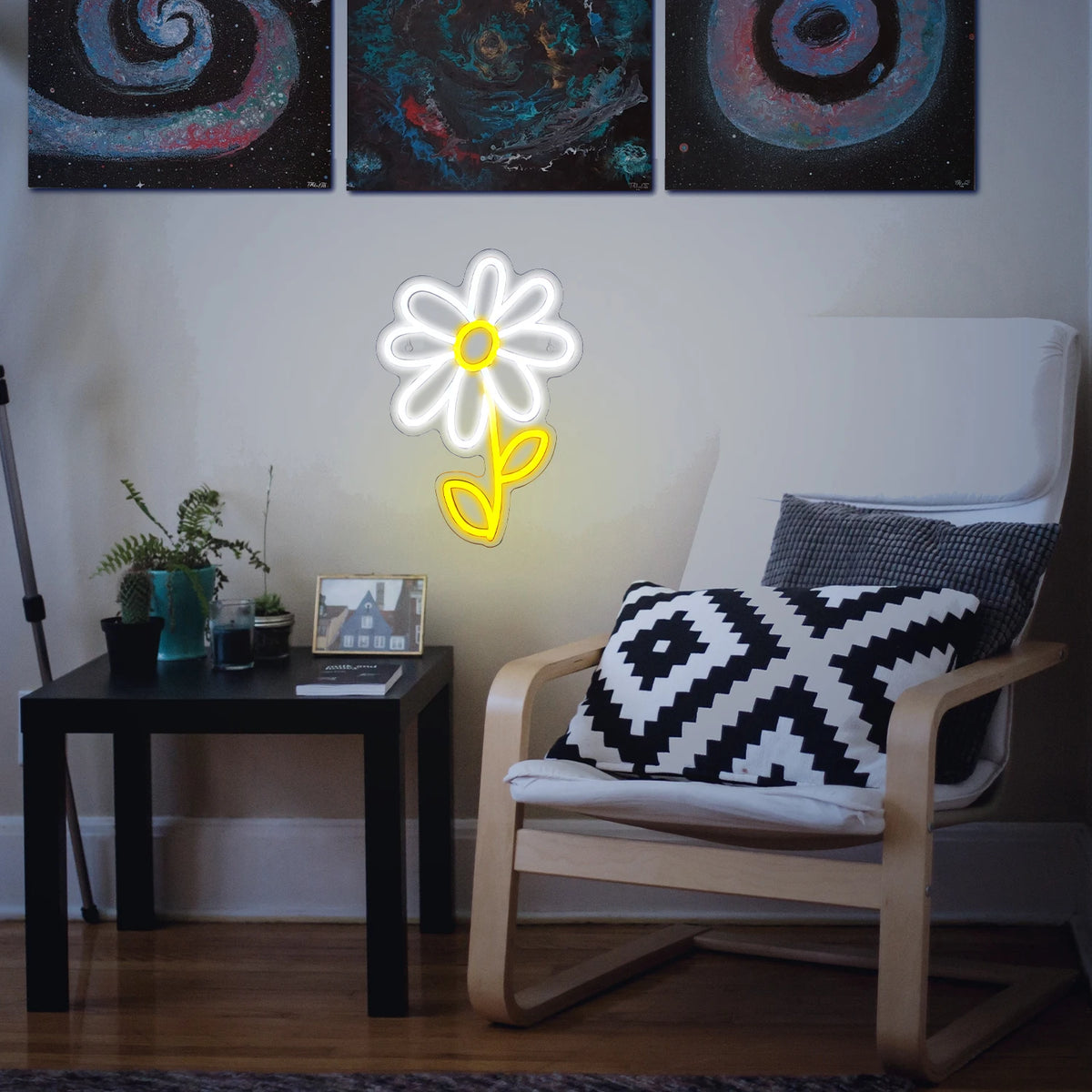 Marguerite de style dessin animé – néon mural LED (5 V USB)