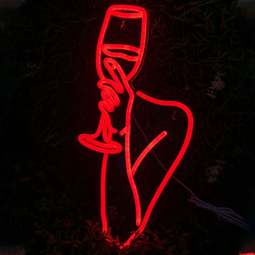 Kobieta i kieliszek do wina – neon reklamowy LED (5 V USB)