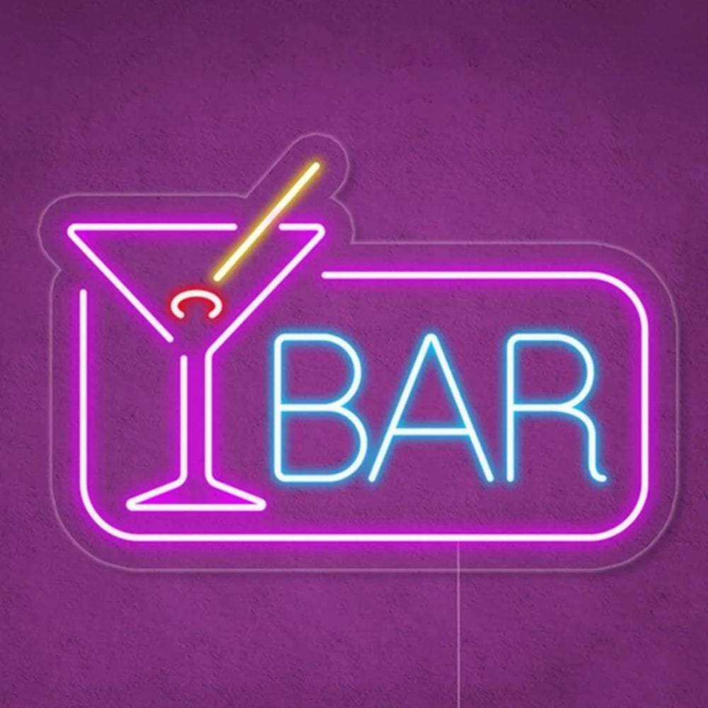 BAR – Verre à cocktail avec contour rectangulaire – enseigne néon LED (5 V USB)