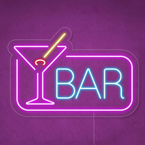 BAR – Ποτήρι κοκτέιλ και ορθογώνιο περίγραμμα – φωτεινή επιγραφή LED νέον (5 V USB)