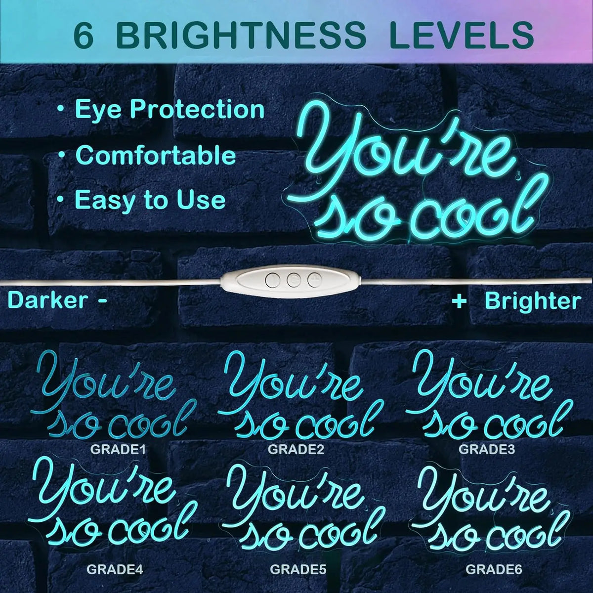 You're so cool – Letras azul hielo – letrero de neón LED (5 V USB)