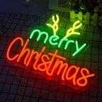 merry Christmas – Rendiergewei – LED-neonbord (5 V USB)