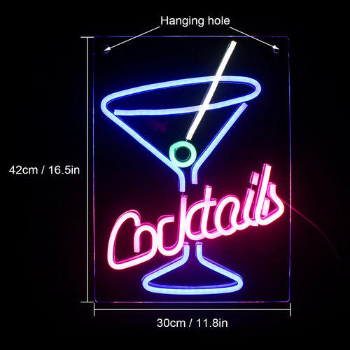 Cocktails – Pahar de martini – reclamă luminoasă neon LED (5 V USB)