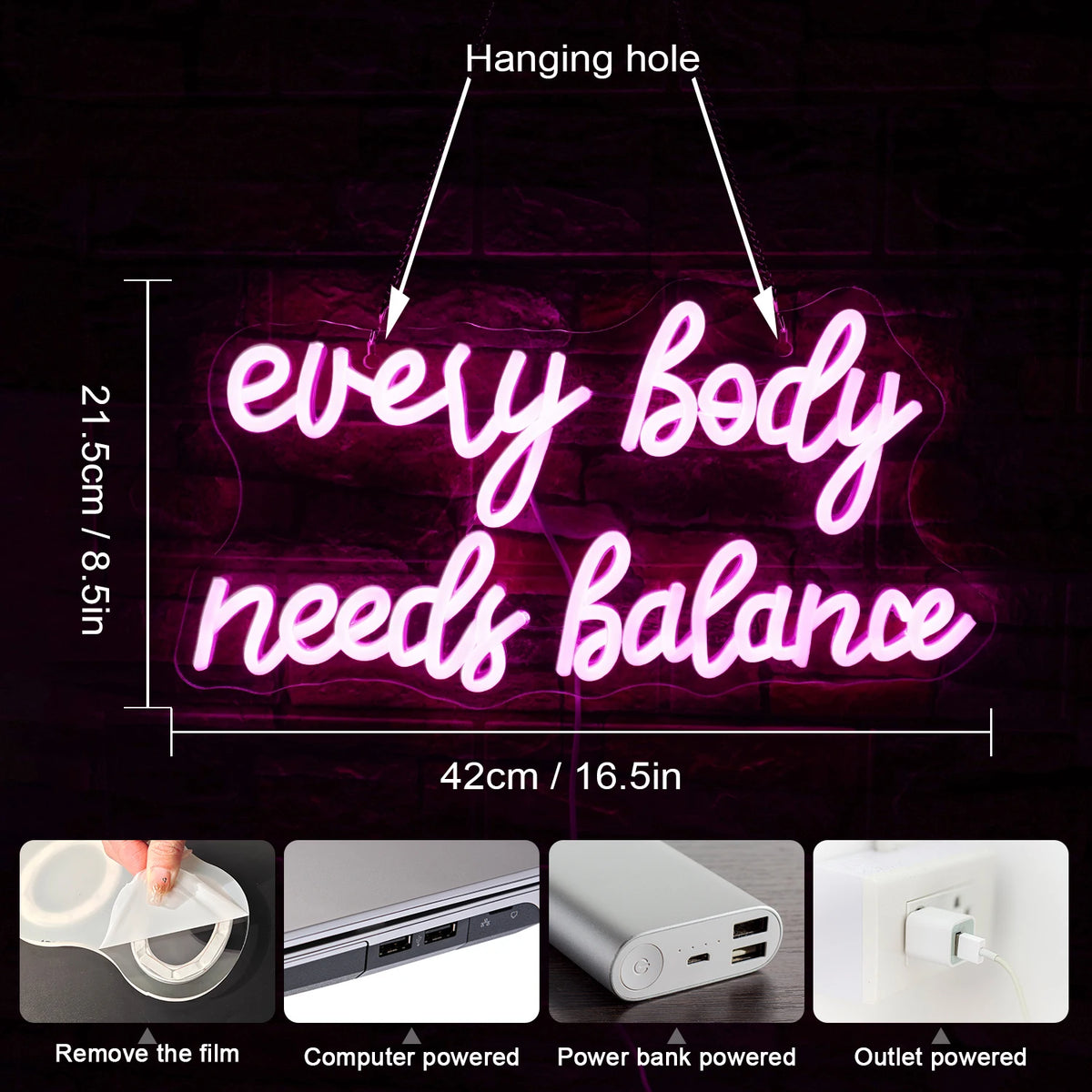 Every Body Needs Balance – LED neoninė iškaba (5 V USB)