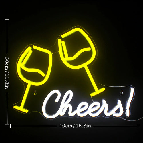 Cheers! – Calici di vino che brindano – scritta al neon LED (5 V USB)