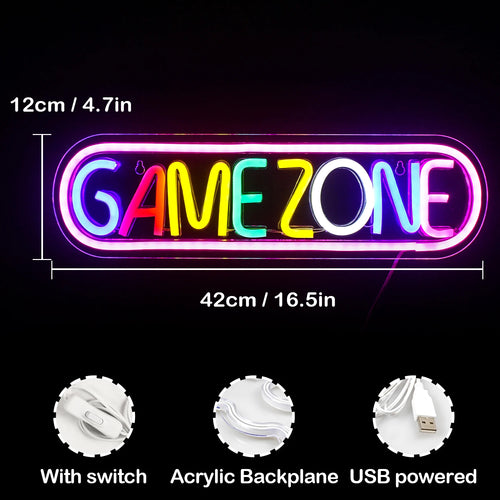 Farverigt Spilzone 5V USB LED Neonskilt - Budgetvenlig