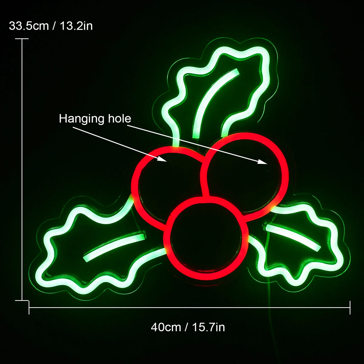 Hulst met bessen – LED-neonbord (5 V USB)