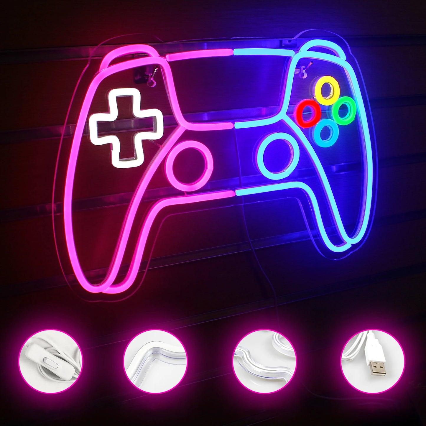 Pink Blue Games Console 5V Mini USB LED Neon Sign - Budget Friendly