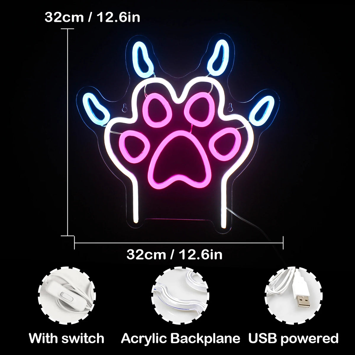 Hundepfote – LED-Neonschild (5 V USB)