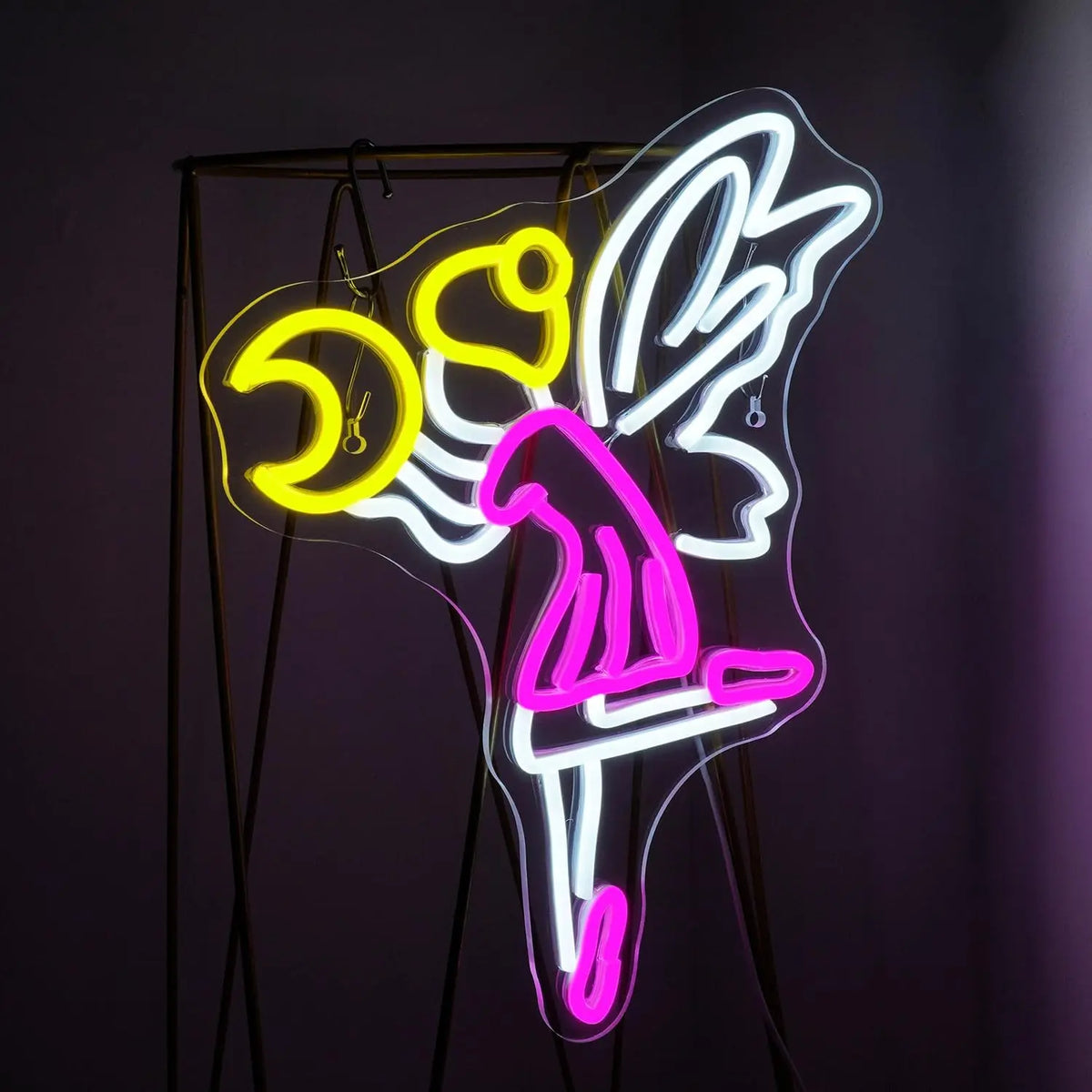 Fata in volo e luna – insegna al neon LED (5 V USB)