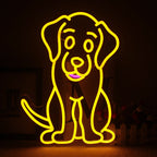 Na zdjęciu widoczny jest jaskrawy neon LED w kształcie sylwetki psa.