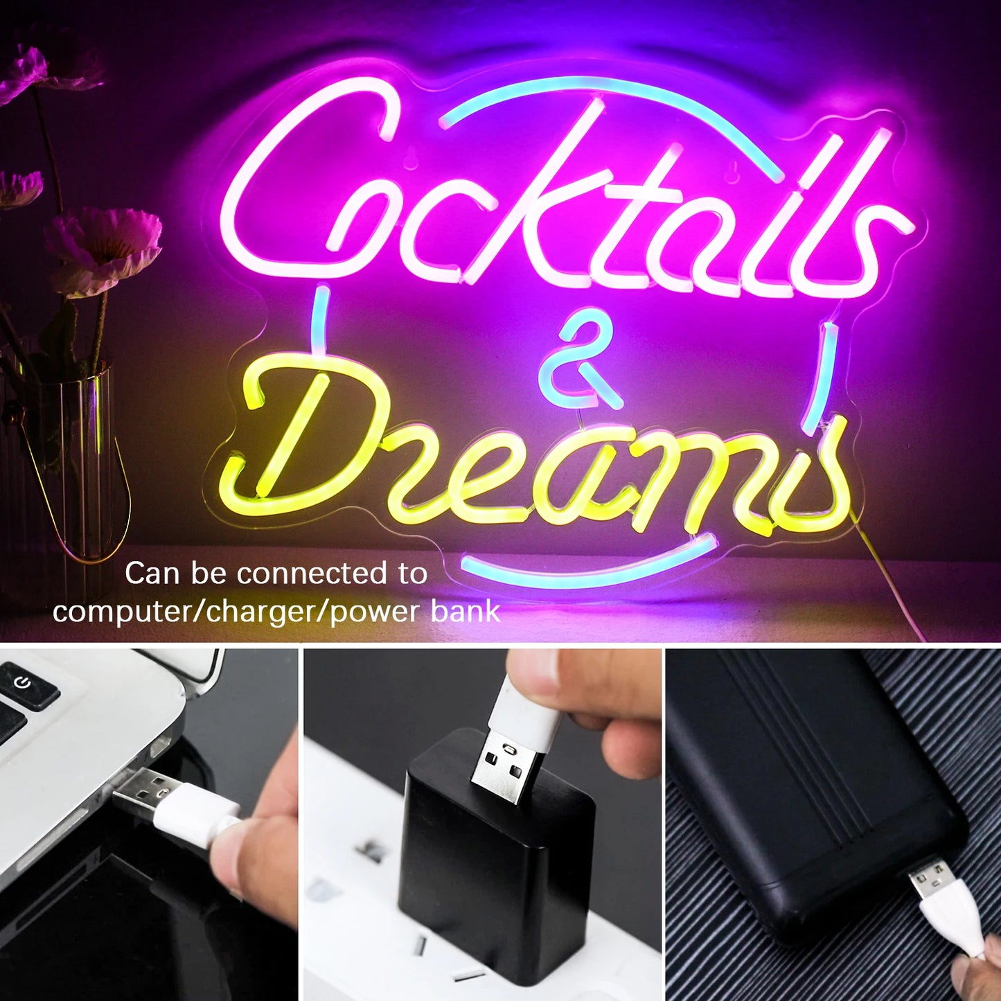 Cocktails Dreams 5V Mini USB LED Neon Sign - Budget Friendly