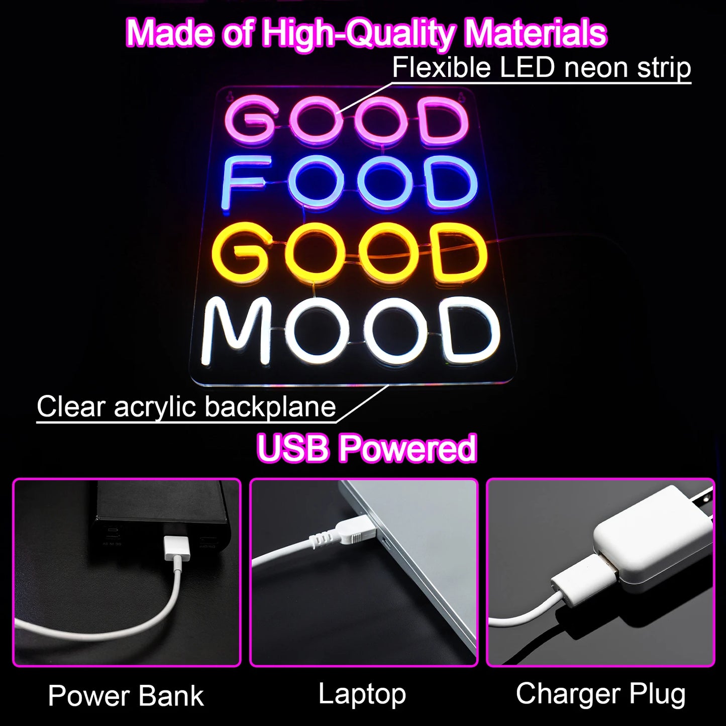 Good Food Good Mood 5V Mini USB LED Neon Sign - Budget Friendly