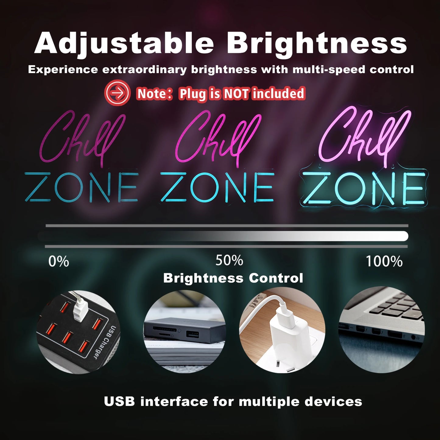 Chill Zone 5V Mini USB  LED Neon Sign - Budget Friendly