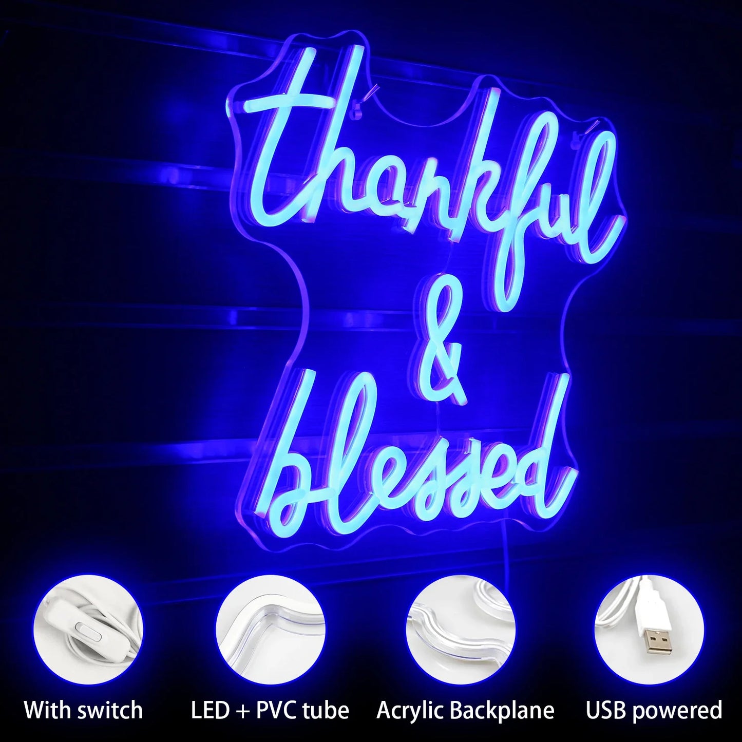 Thankful and Blessed 5V USB LED Neon Sign - Budget Friendly