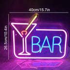 BAR – Koktejlová sklenice a obdélníkový okraj – LED neonová cedule (5 V USB)