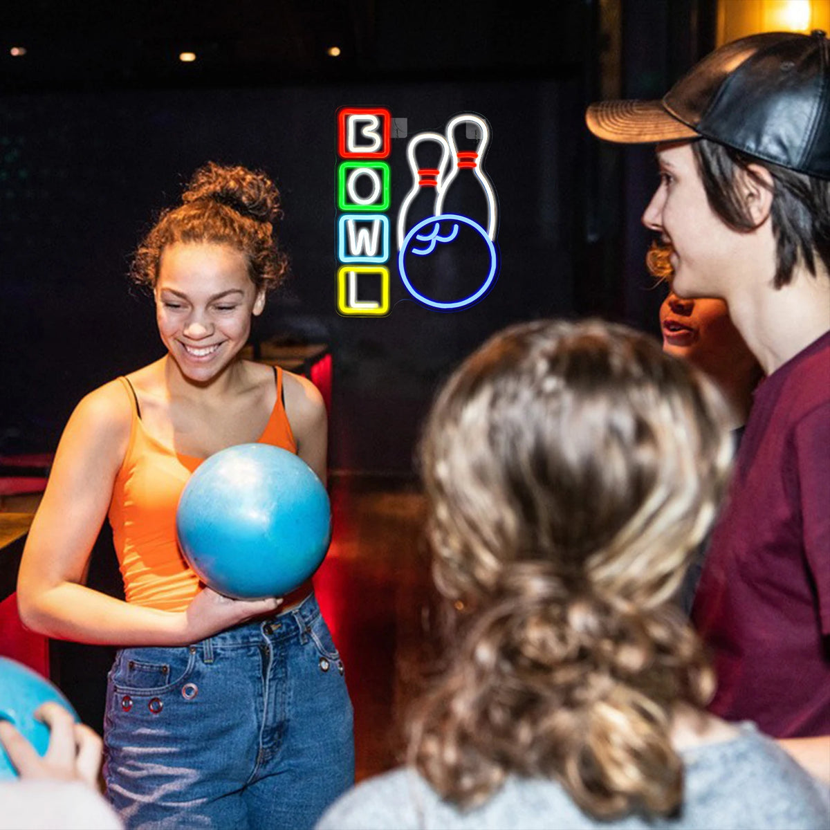 BOWL – Кегли и топка за боулинг – светеща реклама от LED неон (5 V USB)