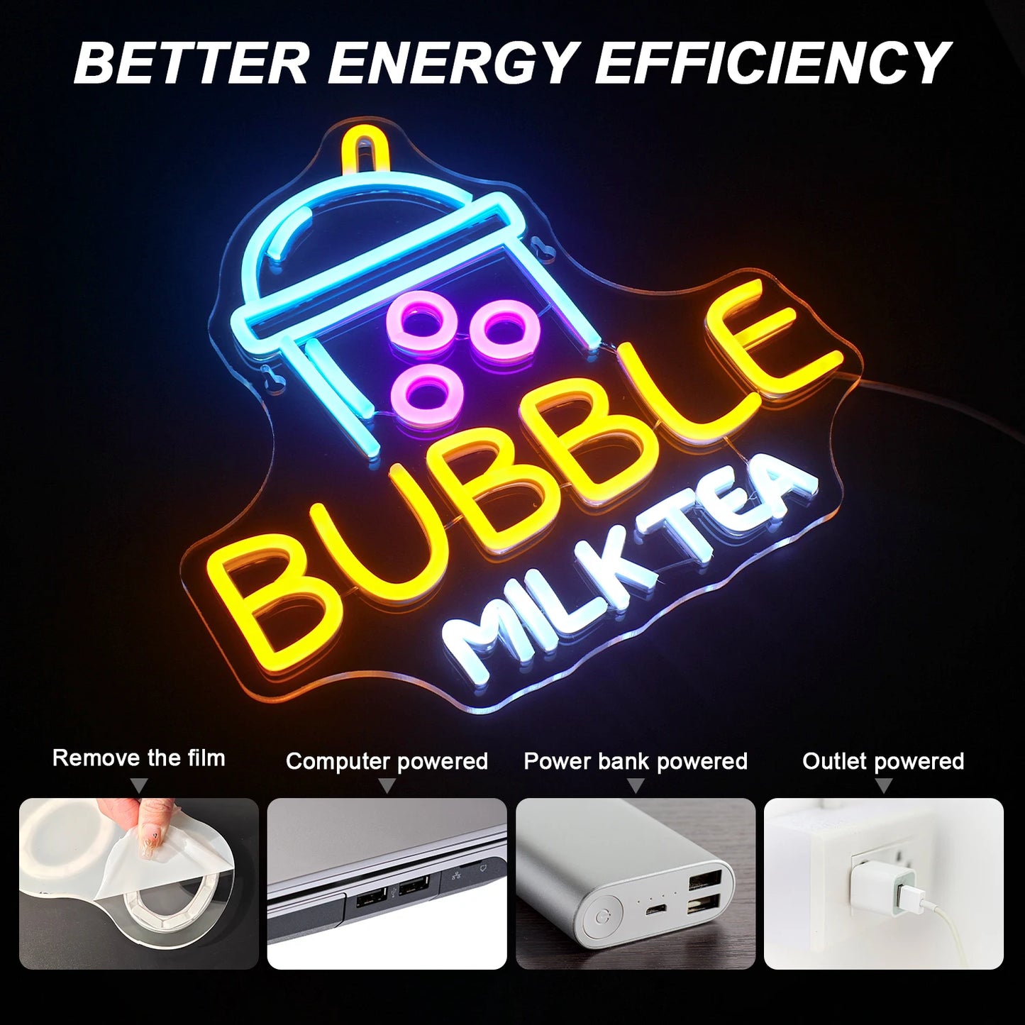 Bubble Milk Tea 5V USB LED světelný nápis - Cenově Dostupný