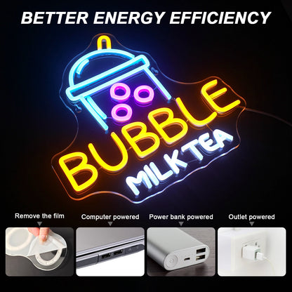 Bubble Milk Tea 5V USB LED světelný nápis - Cenově Dostupný