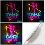 DANCE BATTLE – Táncos és háromszög körvonala – LED-neon felirat (5 V USB)