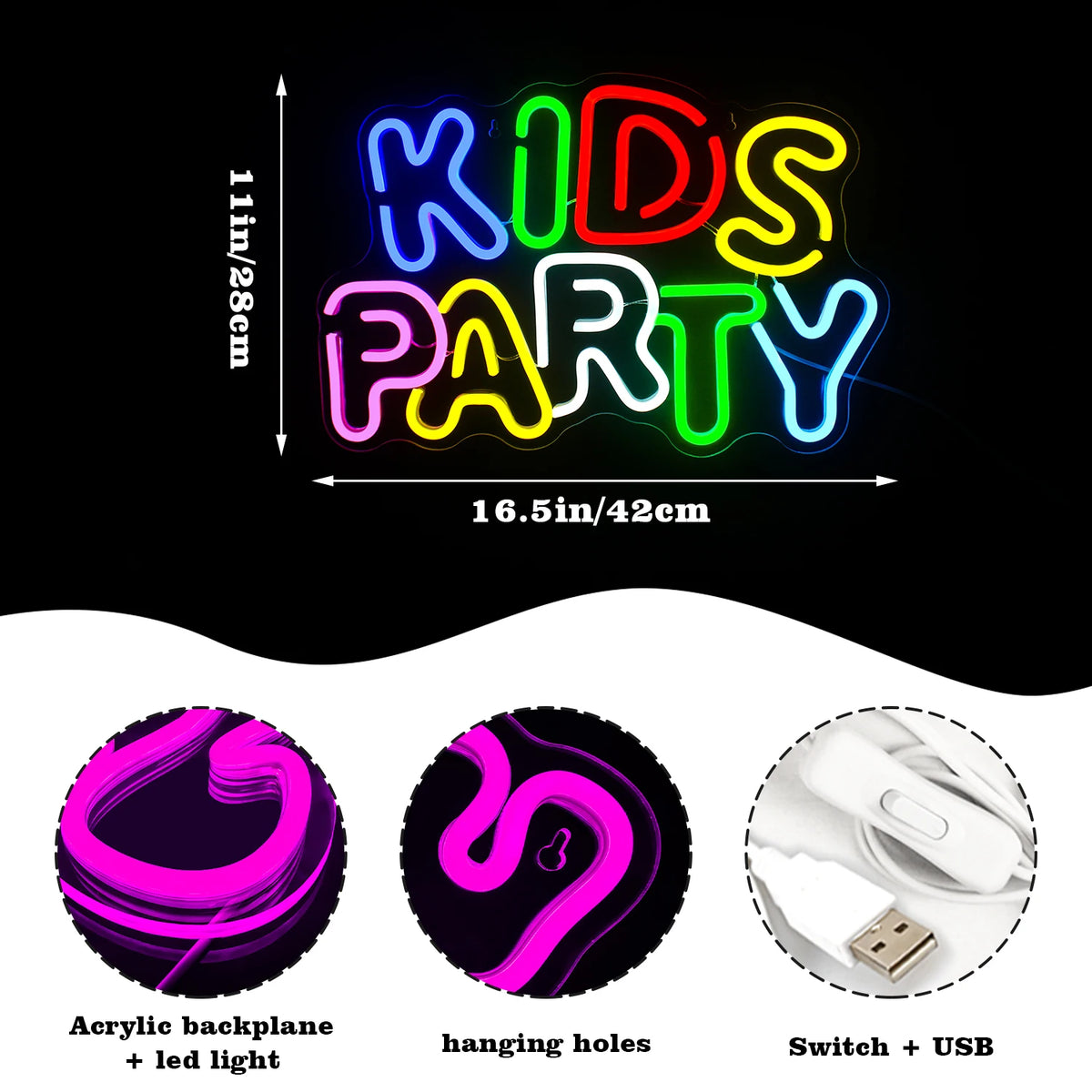 Kids Party – LED neonski natpis (5 V USB)