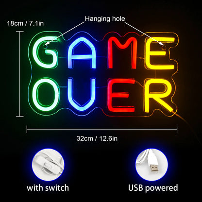 Game Over 5V Mini USB LED Neon Sign - Budget Friendly